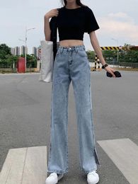 Women's Jeans Slit Wide-leg Straight-leg Loose And Thin High-waisted Spring Summer Drapey Bifurcated Floor Mopping Pants