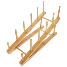 Kitchen Storage Drainage Dish Drainer Plate Rack Sponge Holder Bamboo Accessory