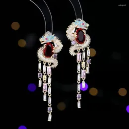 Dangle Earrings 2024 Chinese Style Retro Zodiac Year Of The Dragon For Women Light Luxury And High-end Zircon Inlaid Personalised Long