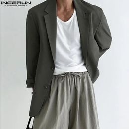 INCERUN 2024 Men Blazer Solid Color Lapel Long Sleeve Streetwear Fashion Button Casual Suits Elegant Leisure Thin Coats 5XL 240326