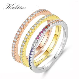 Cluster Rings KALETINE Wedding Ring For Women Man 925 Sterling Silver Concise Classical Multicolor Mini Zirconia Rose Gold Fashion Jewelry