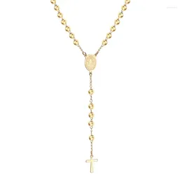 Pendant Necklaces LUXUSTEEL Beads Jesus Cross Long Necklace For Women Men Stainless Steel Rosary Christian Catholic Religious