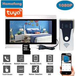 Intercom Homefong 1080p Tuya Smart Home Intercom Wifi Wireless Video Door Phone 7 Inch Touch Screen Builtin Power Supply Doorbell
