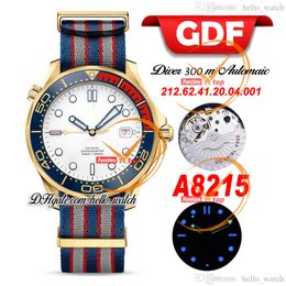 GDF Diver 300M 42mm Commander 007 Mens Watch Miyota 8215 Automatic 212.62.41.20.04.001 White Dial 18K Gold Case Nylon Strap Ceramics Bezel Watches Hello_Watch E282A