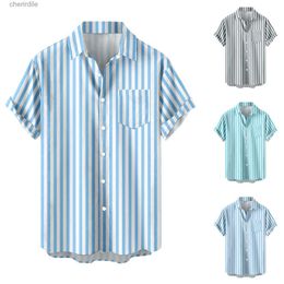 Men's Casual Shirts Mens Hawaiian shirt 2022 summer striped printed shirt short sleeved lapel loose beach Aloha shirt Mens Camisa Hombre yq240408