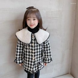 Down Coat Baby Girl Winter Girls Plaid Thicken Coats Heart Pearl Bag Children Outwear Children's Warm Outfits Clothing