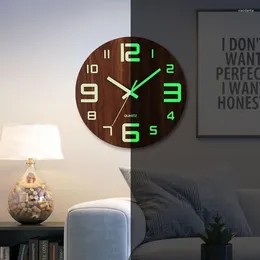 Wall Clocks Wooden Luminous Clock Silent And No Ticking Artistic Creative For Bedroom Living Room Cafe Decoration Etc