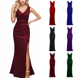 Casual Dresses Elegant Sexy Outfits Ladies Birthday Party Club Sundress For Women Sleeveless V Neck Split Evening Cocktail Bodycon Long