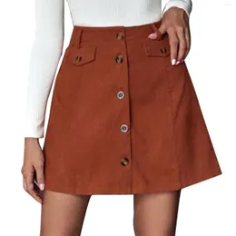 Skirts Women Corduroy A Line Skirt Buttons Up Korean Harajuku Solid Mini Faldas Summer High Waist Casual Bodycon Pencil
