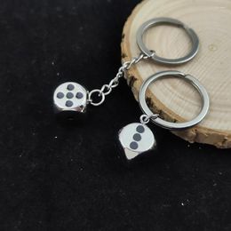 Keychains Silvery Dice Pendant Keychain For Men Punk Alloy Chain Backpack Car Accessories Gifts Boyfriend