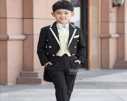 2016 New Children Tailcoat Black Tuxedo Set Costume Birthday Fashion Casual Formal Boy Wedding Suits Blazers 5PCS Set F10163254662