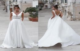 Simple A Line Summer Boho Wedding Dress With Pockets 2020 Sexy Backless Sleeveless Beaded Belt Beach Garden Wedding Gown Plus2098000