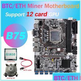 Motherboards 12 Card Gpu Btc Mining Motherboard G1610 Cpu Cooling Fan Sata 12Xusb3.0 Slot Lga1155 Ddr3 Ram Msata Eth Drop Delivery C Dhcni