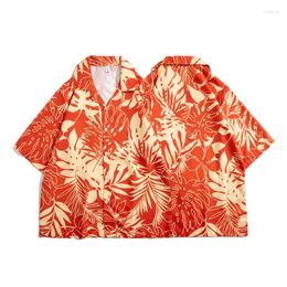 Men's Casual Shirts Mens Beach Style Floral Stripe Non-Stretch Short Sleeve Flax T Shirt Male Clothes For Summer