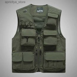 Outdoor Jackets Hoodies Outdoor Mens Vest Summer Military Tactical Sleeveless Jacket Multi-pocket Hunting Fishing Hiking Travel Waistcoat Plus Size 7XL L48