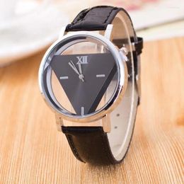 Wristwatches Design Fashion Ladies Watches Elegant Hollow Triangle Watch Women Thin Leather Strap Quartz Relogio