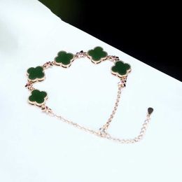 VAC bracelet Hotan Jade jasper clover bracelet spinach green jade warm and delicate surface inlaid exquisite