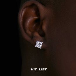 Earrings for Mens Pure Silver Square Hip Hop American Four Claw Zirconia Ultra Sparkling Hiphop Earrings