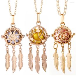 Pendant Necklaces Mexico Chime Glowing Ball Caller Lockets Necklace Essential Oil Diffuser Bola Woman Tassel Feather Jewelry