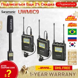 Microphones Saramonic UWMIC9 Broadcast UHF Camera Wireless Lavalier Microphone System Transmitters +One Receiver for DSLR Camcorder