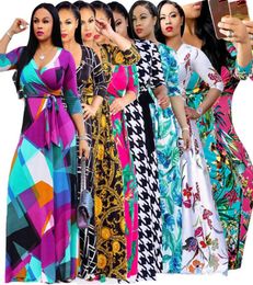 Women Bohemian dresses 13styles Floral Holiday beach Maxi 12 sleeve FloorLength sexy summer clothing Lady plus size vneck dress5951299