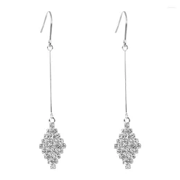 Stud Earrings 2024 Fashion Silver Plated Shining Crystal Long Tassel Rhombus Fine Jewelry Geometry Brincos Bijoux Wholesale