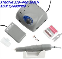 Drills NEW 50000RPM 65W Electric Nail Drill Machine Strong 210 PRO 105LN 2.35mm Model Manicure Pedicure Nail File Bit