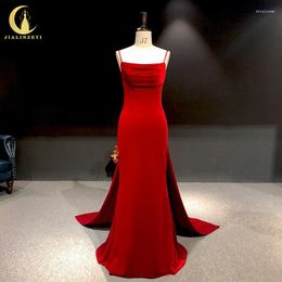 Party Dresses Rhine Real Picture Red Spaghetti Straps Velvet Sheath Mermaid Dress Women Evening Long Formal