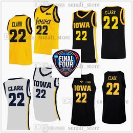 22 Caitlin Clark Jerseys Women Basketball 2024 Final Four Iowa Hawkeyes Home Away Yellow Black White College Sports Shirts Men Youth
