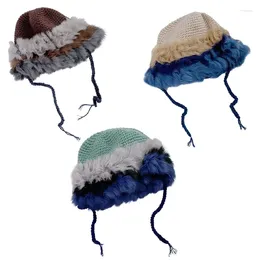 Berets Knitted Real Fur Hat For Women Natural Warm Bucket Fisherman Caps Russia Lady Winter