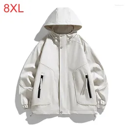 Men's Jackets Spring Autumn Hooded Youth Fashion Pocket Work Coat 140kg 8xl Waterproof