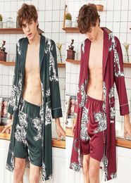 Mens Silk Sleepwear Bathrobes Dressing Gowns Long Nightgowns Sexy Pyjamas Sets Robes Shorts Two Piece Suit Home Clothes11532364457860