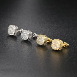 Hiphop Full Zircon Thread Earrings for Men and Women Diamond Gold Plated 220125