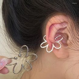 Backs Earrings 2pc Fashion Exaggerated Hollow Flower Ear Bone Clip Non-Pierced Earring Silver Colour Cuff For Women Girls Aesthetic Jewellery