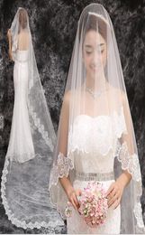 Long Wedding Veil Exquisite Cheap Bridal Veil One Layer Lace Edge Cathedral Length Beads Bridal Veil Wedding AccessoriesHT711380152