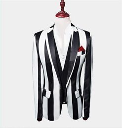 2020 Black And White Striped Blazer 3 Pieces Mens Suits Custom Made Wedding Tuxedos Jacket Pants Vest224D3322406