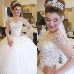 Dresses Said Mhamad 2020 Wedding Dresses Arabic Dubai For Bride Robes Ball Gown Sheer Long Sleeve Tulle Bridal Dress robe de mariage