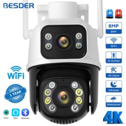 Cameras 8MP PTZ Wifi Camera Outdoor Night Vision Dual Screen Human Detection 4MP Security Protection CCTV Surveillance IP Camera iCSee