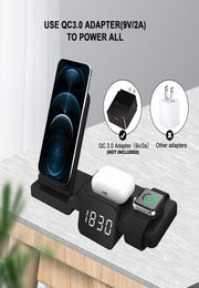 Four in One Wireless Charger Fast Charging Vertical Stand With Clock Function For Apple Headset Mobile Phone Watch Whole9837689