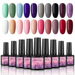 Kits COSCELIA Gel Nail Polish Set Semi Permanent Gel Varnish Base Top Coat 8ml Soak Off Gel Manicure Design UV Nail Gel Dry Nail Lamp