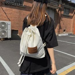 Backpack Students Shoulder Bag Durable Drawstring Lightweight Canvas High-Capacity Solid Colour Women Outdoor Play