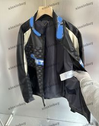 xinxinbuy Men designer Coat Jacket Panelled Off road racing style motorcycle leather long sleeve women khaki Black blue khaki XS-XL