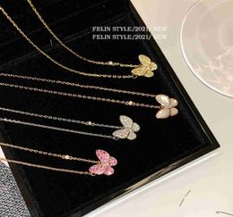 High Version Original 1to1 Brand Necklace Full Diamond Inlaid Diamond Butterfly Necklace v Gold Plated 18k Rose Gold Womens Designer High Quality Choker Necklace