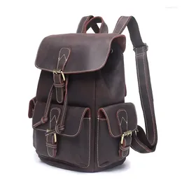 Backpack Crazy Horse Leather Men's Large Capacity Cowhide 13 Inches Laptop Casual Bag Travel School Bags For Teenager