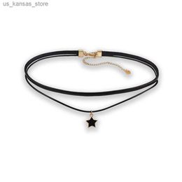 Pendant Necklaces Gothic Double-Layer Thin PU Leather Choker Necklace Acrylic Star Pendant Collar Women Clavicle Chain Sexy Jewellery Drop Shipping240408