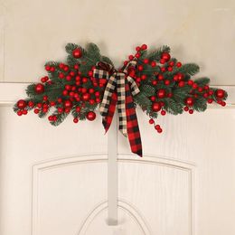 Decorative Flowers Christmas Red Berries Pine Branch Wreath Artificial Snowy Front Door Wreaths Wall Garland For Ornaments