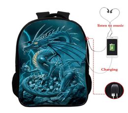 Backpack Mochila Back To School Cartoon Dragon Printed 16 Inch USB Charging 3d Bag Teenager Boys Girl Bookbag4725305