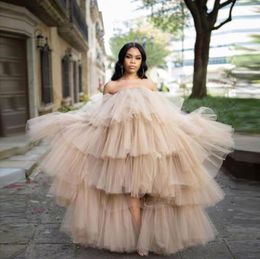 Casual Dresses Puffy Tiered Tulle Long Dress For Women Strapless Hi Low Ruffled Lush Woman Tutu Skirts Khaki Nude Party Night Cust4263138