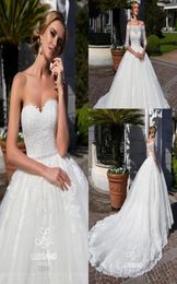 Bohemian Vintage Lace ALine Wedding Dresses Off the Shoulder Half Sleeves New Court Train Elegant Church Bridal Gowns Vestido De 8667915