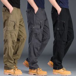 Mens Casual Cargo Pants Zipper Multi-Pocket Tactical Military Army Straight Loose Trousers Male Overalls Elastic Waist Pants 240403
